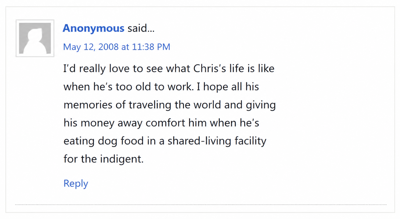 Anonymous blog comment, May 12 2008